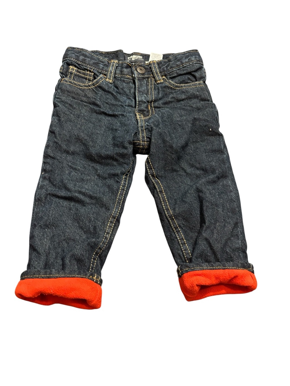 Oshkosh Size 12M red fleece lined blue jeans with rear pockets